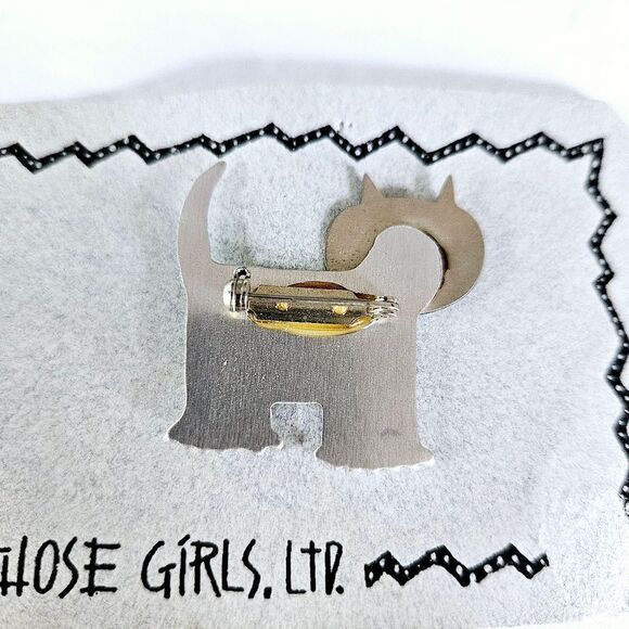 Vintage NWT Those Girls LTD Abstract Metal Hand Painted Swirly Cat Pin Brooch - Picture 5 of 6
